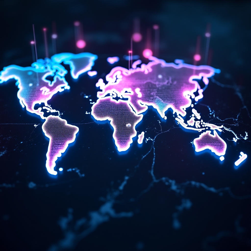 World map overlaid with search targeting signals and language codes representing international SEO concepts
